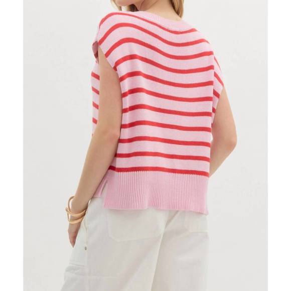 NEW ENTRO all the love striped sweater in pink - Picture 2 of 3